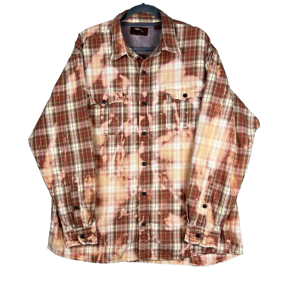 BOB TIMBERLAKE Reverse Tie Dye Mens Flannel Button Up Shirt Size XL Rusty Cotton